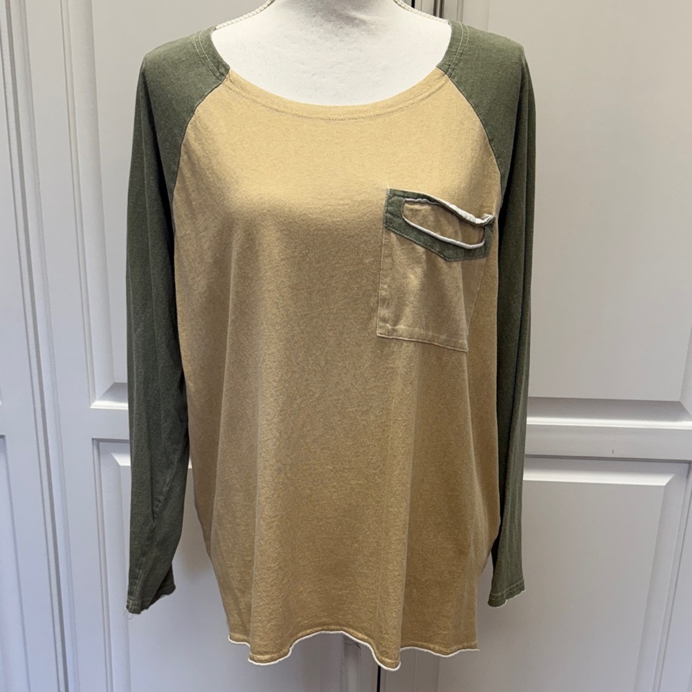 Stylish Olive and Tan Long Sleeve Top